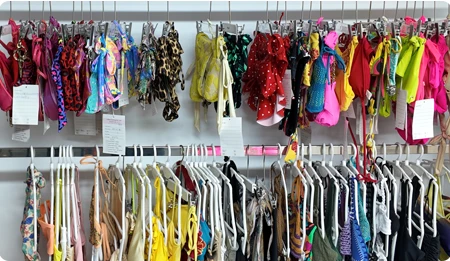 Swimwear samples in Liqiao's showroom